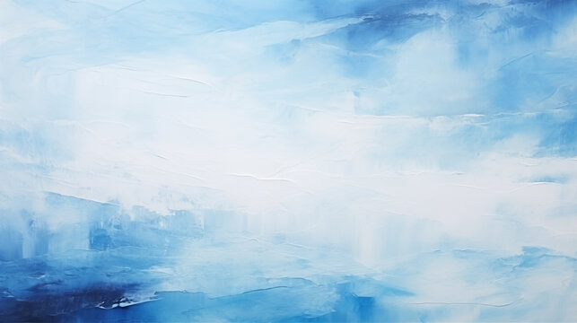 Closeup of abstract rough blue and white art painting texture