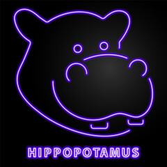 hippopotamus neon sign, modern glowing banner design, colorful modern design trend on black background. Vector illustration.