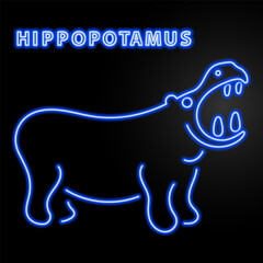 hippopotamus neon sign, modern glowing banner design, colorful modern design trend on black background. Vector illustration.