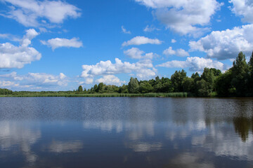 Large water storage area with bushes at the end