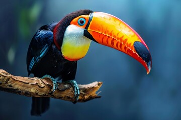 Obraz premium Bird of Paradise - A colorful bird with a vibrant beak, perched on a branch, ready to take flight. Generative AI