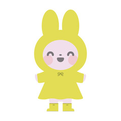 レインコートを着たうさぎのイラスト