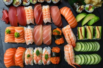 Sushi Delight A Monthly Celebration of Fresh Seafood Generative AI - obrazy, fototapety, plakaty