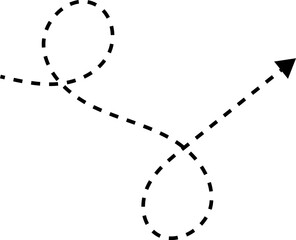 Hand drawn dotted arrows set. Hand drawn freehand different curved lines, swirls arrows. Curved arrow line. Doodle, sketch style. Isolated Vector illustration.