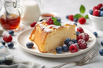 Raspberry White Chocolate Cake with Blueberries and Raspberry Leaf Generative AI