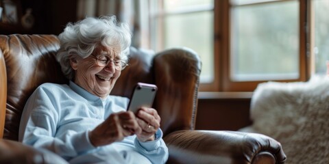 granny reading her grandchildren's messages.