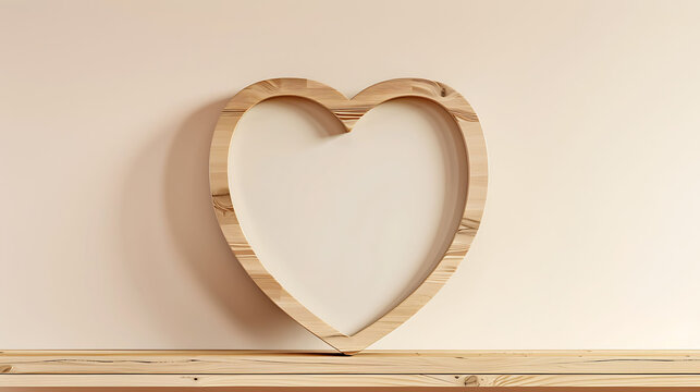 Heart shaped picture frame mockup with mat, Wooden Minimalist style