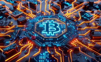 Neon Bitcoin Logo A Glowing Digital Currency Symbol Generative AI