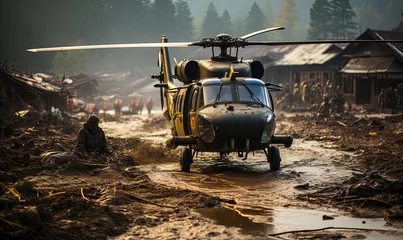 Fototapeten Helicopter Parked on Muddy Field © uhdenis