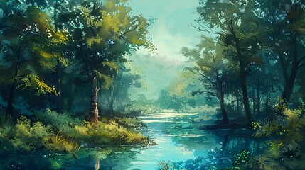 Aquatic Oasis A Serene Swimming Hole in the Woods Generative AI