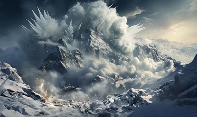 Papier Peint photo autocollant Himalaya Massive Snow-Covered Mountain