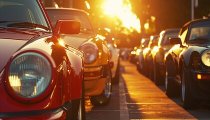 Sunset Serenade A Vintage Car Showcase Generative AI