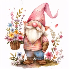 Flower-Bearing Gnome A Cute and Colorful Creation for Springtime Generative AI