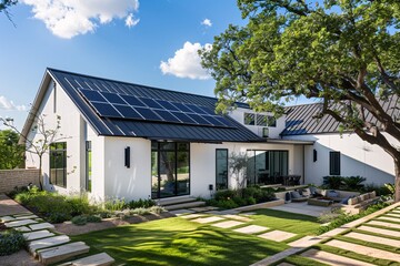 Sustainable Living A Solar-Powered Home with a Green Lawn Generative AI