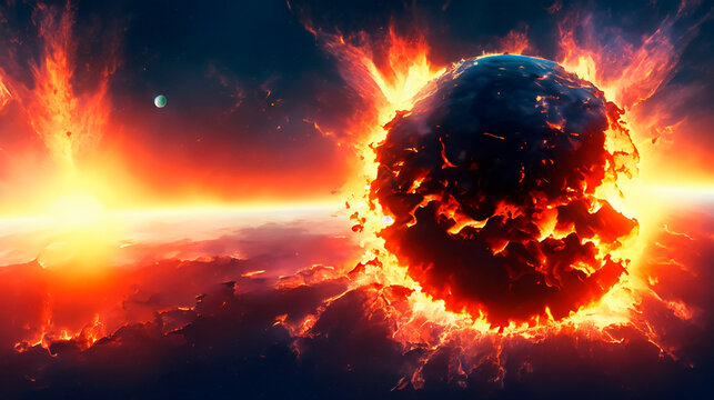 Burning fire and exploding planet