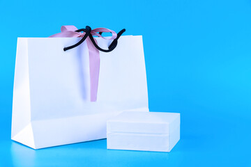 White paper bag and box mock up, shopping paper bag and box for card or certificate