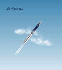 Indian air force day, air force day creative, pencil with fighter jet, Air force day banner. 