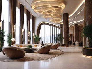 Modern reception lobby area and interior design of a luxury Hotel 