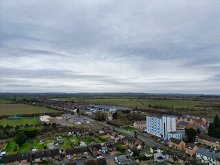 Obraz premium High Angle View of Arlesey Town of Bedfordshire, England Great Britain. Feb 28th, 2024