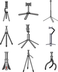 phone tripod set cartoon. lamp mobile, stand smart, circle holder phone tripod sign. isolated symbol vector illustration