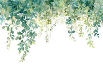 hanging green vines, botanical elements isolated on transparent white background