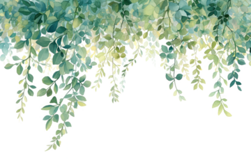 hanging green vines, botanical elements isolated on transparent white background