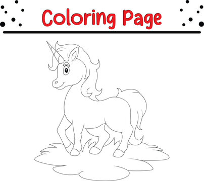 Coloring page cute unicorn smile