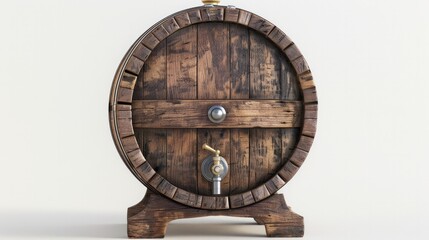 Vintage wooden barrel with tap 3D rendering isolated white background