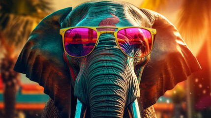 Fototapeta na wymiar happy elephant with funny sunglasses