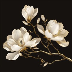 White magnolia flower on black background