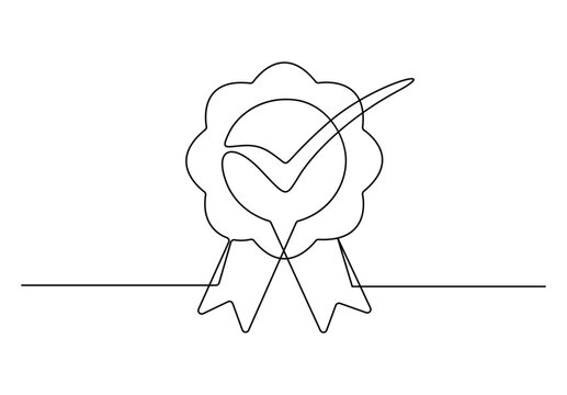 recommend clip art: Award badge continuous one line drawing. Approval check sign. Isolated on white background vector illustration. Pro vector
