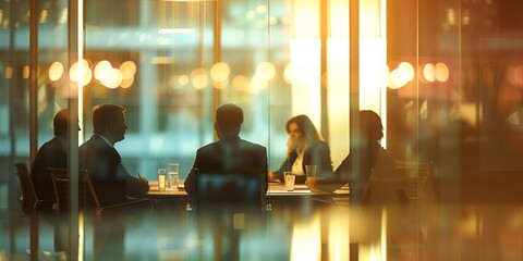 A group of people are sitting at a table in a conference room