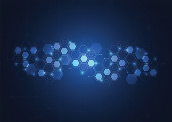 Abstract technology blue hexagons pattern background for Network connection concept with mesh dots and lines innovation. Vector illustration - 756264352