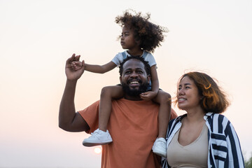 Portrait of enjoy happy love black family.play, having fun, daughter, parenthood, care,...