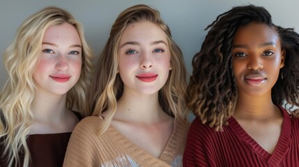 Three Young Women Exuding Joy and Natural Beauty.