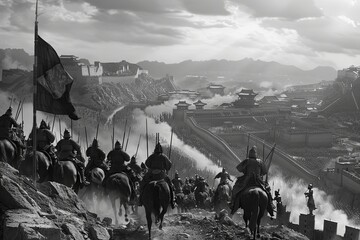 Illustration of a Genghis Khan's army ready for conquest.