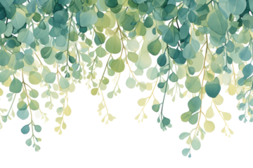 watercolor illustration of green vines, botanical elements isolated on transparent white background