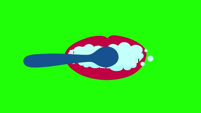 brushing teeth animation on green background chroma key 4k. toothbrush, dentist, flat design, vector, cleaning process, looped animation. 2d stock footage