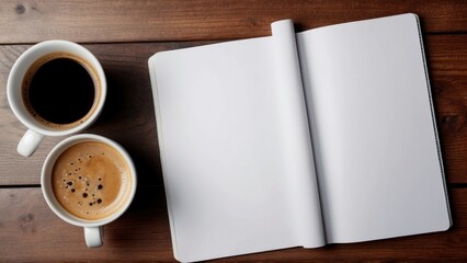 Obraz na płótnie Canvas Workspace Essentials Top View of Office Desk with Blank Notebook, Coffee