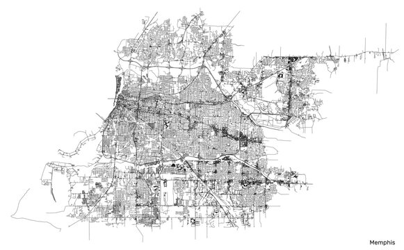 Memphis city map with roads and streets, United States. Vector outline illustration.