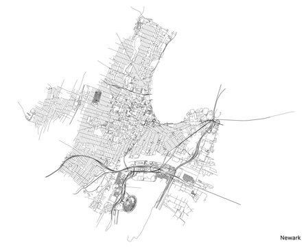 Newark city map with roads and streets, United States. Vector outline illustration.
