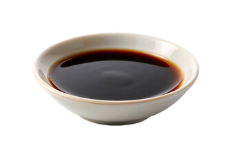 Soy sauce in a bowl isolated on a transparent background. Top view.