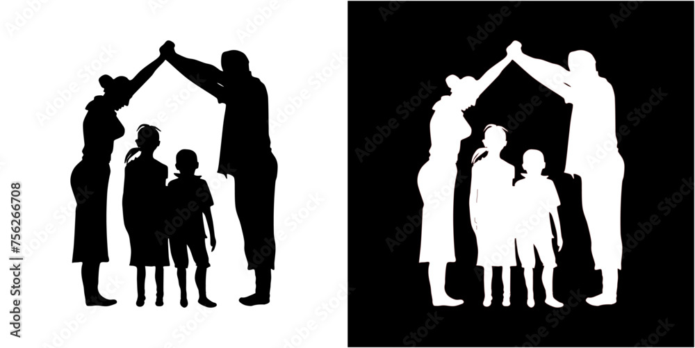 Sticker Family Fun Silhouette free vector