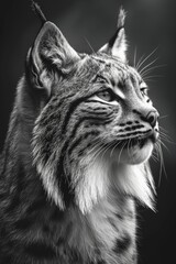 closeup black and white portrait of a beautiful wild lynx cat