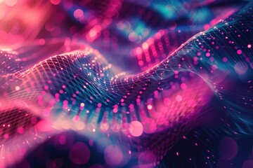 Abstract banner high technology pattern , geometric neon colorful shapes over black background. Digital tech. Modern futuristic, engineering, science, technology wallpaper. Hi tech digital connection