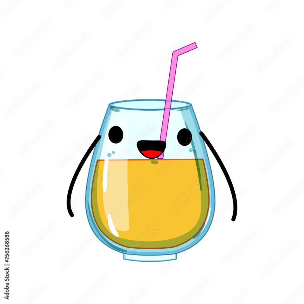 Sticker drink cocktail character cartoon. glass poster, soda music, party cup drink cocktail character sign. isolated symbol vector illustration