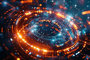 Colorful HUD Circle interface line abstract futuristic technology background. Generative AI