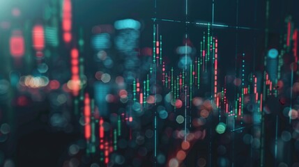 Dynamic financial chart representation with glowing blue bars.