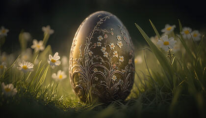 Latvian easter egg in the meadow - obrazy, fototapety, plakaty