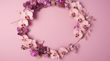 Beautiful orchid flowers frame with copy space for greeting card, mother s day concept